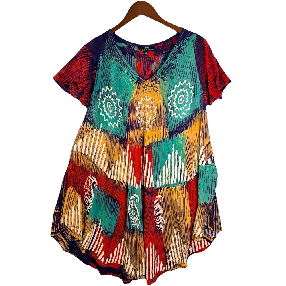 Womens Pacific Batik Peasant Hippie Tunic Top Dress Aztec Shirt Free Size